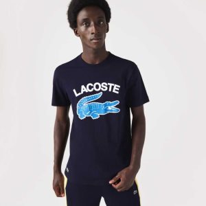 Lacoste Regular Fit XL Crocodile Print T-Shirt Navy Blue | AOM-480195