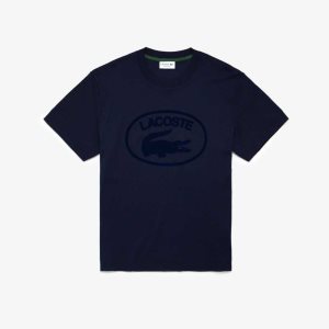 Lacoste Relaxed Fit Branded Cotton T-Shirt Navy Blue | SXN-403795