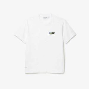 Lacoste Relaxed Fit Comic Effect Badge T-Shirt White | ZSR-491036