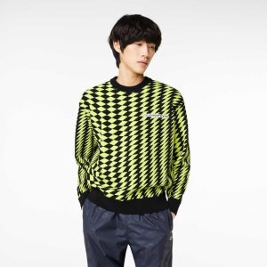 Lacoste Relaxed Fit Jacquard Sweater Black / Yellow | JMY-827691