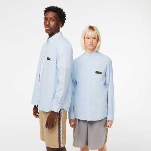 Lacoste Relaxed Fit Large Crocodile Cotton Shirt Blue | FZY-049732