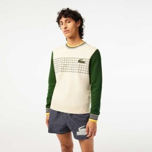 Lacoste Relaxed Fit Organic Cotton Sweater White / Green | UER-725408