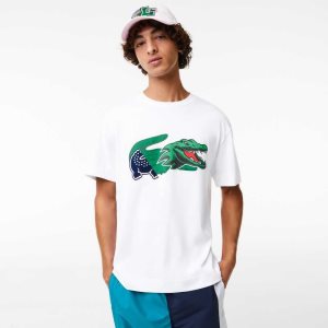 Lacoste Relaxed Fit Oversized Crocodile T-Shirt White | RWL-314079