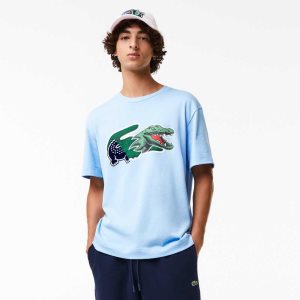 Lacoste Relaxed Fit Oversized Crocodile T-Shirt Blue | THL-568437