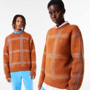 Lacoste Relaxed Fit Tartan Pattern Wool Blend Sweater Brown / Blue / Orange | JEF-934102