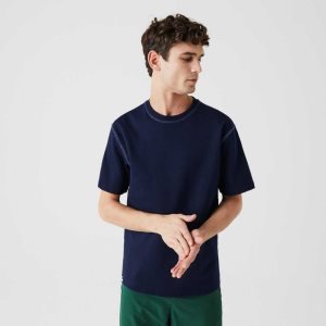 Lacoste Reversible Cotton Blend Pique T-shirt Navy Blue / Blue | WMV-378219