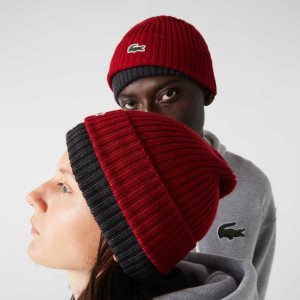 Lacoste Ribbed Wool Beanie Bordeaux | LOH-816045