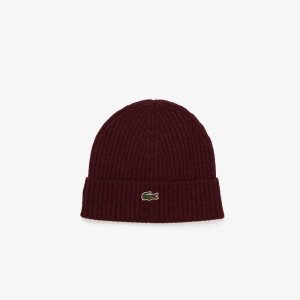 Lacoste Ribbed Wool Beanie Bordeaux | QKH-635870