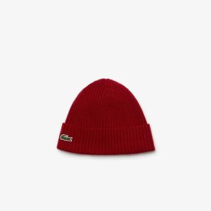 Lacoste Ribbed Wool Beanie Bordeaux | SIQ-754963