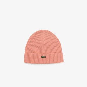 Lacoste Ribbed Wool Beanie Pink | JSR-067281