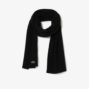 Lacoste Ribbed Wool Scarf Black | VUM-508614