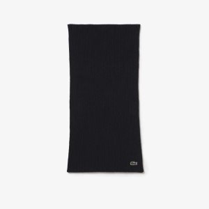 Lacoste Ribbed Wool Scarf Navy Blue | PYR-796125