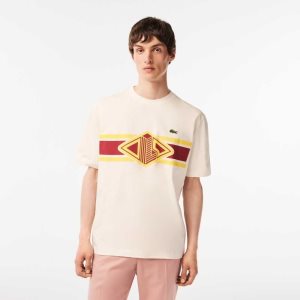 Lacoste Round Neck Loose Fit Printed T-Shirt White | WLH-912064