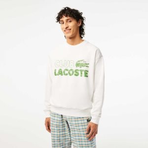 Lacoste Round Neck Loose Fit Vintage Print Sweatshirt White | LOM-089156