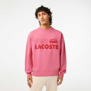 Lacoste Round Neck Loose Fit Vintage Print Sweatshirt Pink | VDS-217806