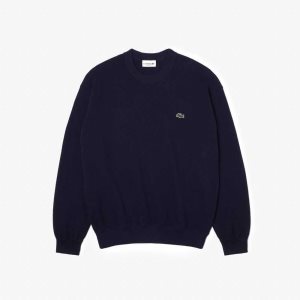 Lacoste Round Neck Organic Cotton Sweater Navy Blue | EGX-318270