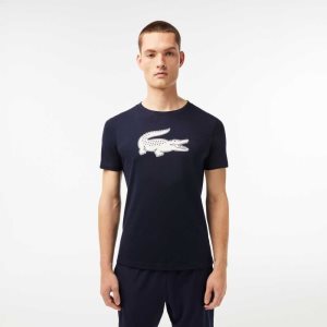 Lacoste SPORT 3D Print Crocodile Breathable Jersey T-Shirt Navy Blue / White | AHP-687932