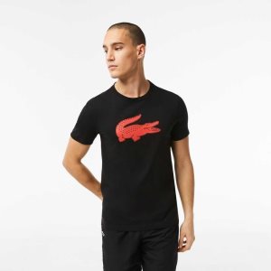 Lacoste SPORT 3D Print Crocodile Breathable Jersey T-Shirt Black / Red | KBS-385720