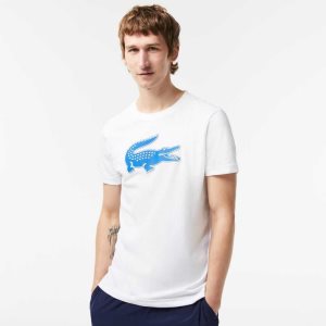 Lacoste SPORT 3D Print Crocodile Breathable Jersey T-Shirt White / Blue | URB-712804