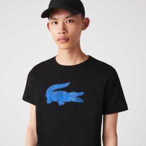 Lacoste SPORT 3D Print Crocodile Breathable Jersey T-Shirt Black / Blue | YQE-031562