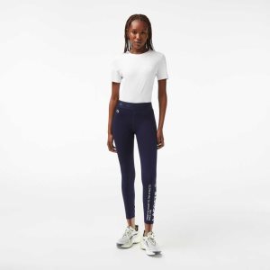 Lacoste SPORT 7/8 Length Recycled Polyester Leggings Navy Blue | MIU-804157