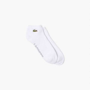 Lacoste SPORT Branded Stretch Cotton Low-Cut Socks White / Grey Chine | FPY-875140