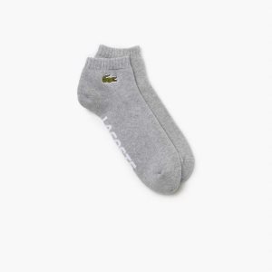 Lacoste SPORT Branded Stretch Cotton Low-Cut Socks Grey Chine / White | MQR-062918