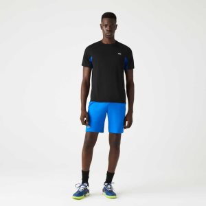 Lacoste SPORT Color-Block Ultra-Dry Pique Tennis T-Shirt Black / Blue / Black | RDM-765810