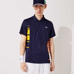 Lacoste SPORT Colorblock Pique And Mesh Polo Navy Blue / Yellow / Orange / White | KLN-071238