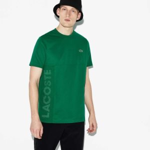 Lacoste SPORT Crew Neck Lettered Ultra Light Cotton T-shirt Green / White | GDR-246879