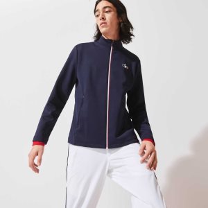 Lacoste SPORT French Sporting Spirit Edition Bi-Material Zippered Jacket Navy Blue / White / Red | SVW-458372