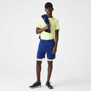 Lacoste SPORT Layered Shorts Blue / Flashy Yellow / White | QAV-623840