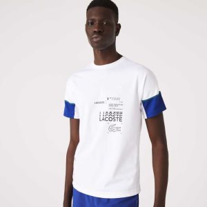 Lacoste SPORT Lettered Technical Cotton T-Shirt White / Blue / Black / White | MJQ-245069