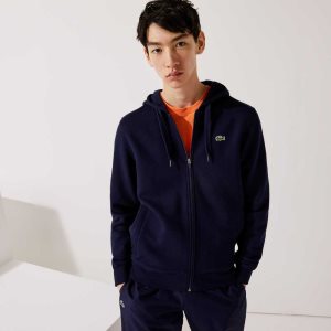 Lacoste SPORT Lightweight Bi-material Hoodie Navy Blue | MEI-320789