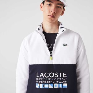 Lacoste SPORT Reversible Water-Repellent Tennis Jacket White / Navy Blue / White / Navy Blue | FTZ-943081