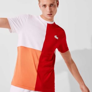 Lacoste SPORT Tricolor Breathable Light Pique T-Shirt Red / White / Orange / White / Black | JDY-805327