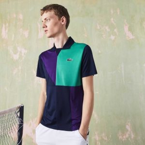 Lacoste SPORT Ultra-Dry Pique Tennis Polo Navy Blue / Purple / Green | FPJ-951360