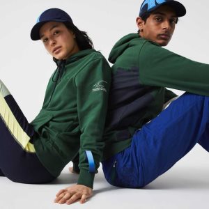 Lacoste SPORT x Theo Curin Organic Cotton Hoodie Green / Navy Blue | KHW-840673