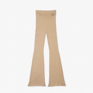 Lacoste Seamless Ribbed Knit Leggings Beige | JMR-105269