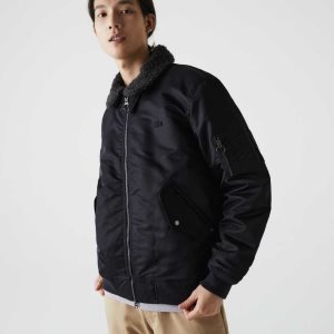 Lacoste Sherpa Collar Padded Bomber Jacket Dark Grey / Navy Blue | KTF-652317