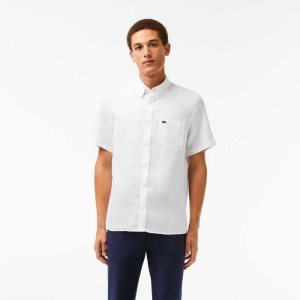 Lacoste Short Sleeve Linen Shirt White | BXI-052631