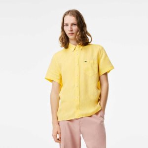 Lacoste Short Sleeve Linen Shirt Yellow | OEN-571603