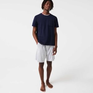 Lacoste Short Sleeve Three-Tone Crew Neck Pajama T-Shirt Navy Blue | NMO-041635