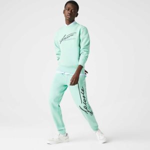 Lacoste Signature And Crocodile Print Cotton Fleece Jogging Pants Green | NQP-286154