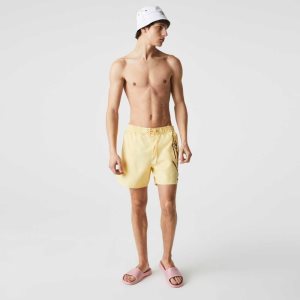 Lacoste Signature Print Light Swimming Trunks Yellow | MNR-420651