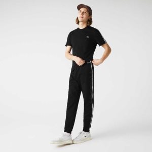 Lacoste Signature Striped Colorblock Fleece Jogging Pants Black | TVI-476350