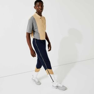 Lacoste Signature Striped Colorblock Fleece Jogging Pants Navy Blue / Beige / White | YCG-169543