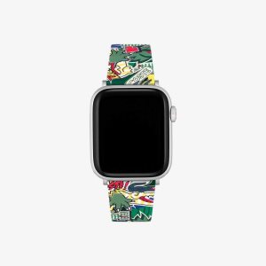 Lacoste Silicone Comic Print Apple Watch Strap Green | QBT-310594