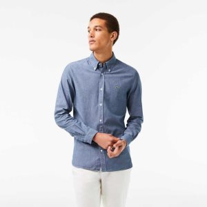 Lacoste Slim Fit Cotton Chambray Shirt Blue | LNS-603217