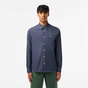 Lacoste Slim Fit Cotton Chambray Shirt Navy Blue / White | NPM-052716